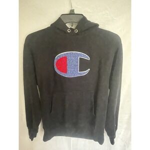 Champion Men medium‎ Black Reverse Weave Pullover Hoodie Logo vintage